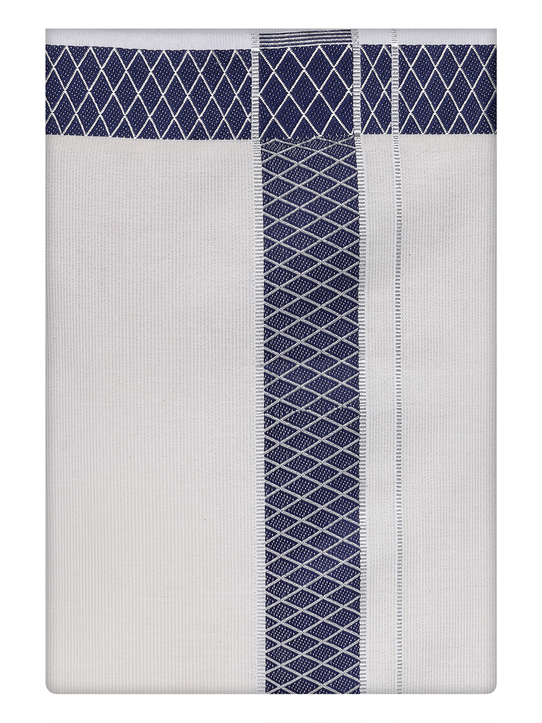 Mens Tissue Silver Color Jacquard Border Dhoti by Minister White