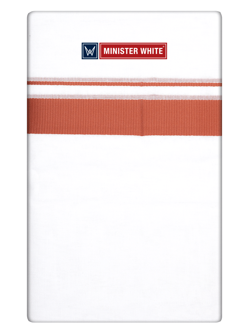 Mens Cotton White Double Layered Dhoti with Brown Fancy Kara - Palakadan by Minister White