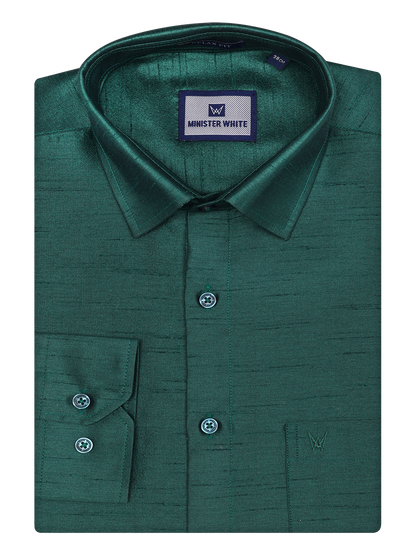 Mens Dark Green Dupion Satin Color Shirt by Minister White