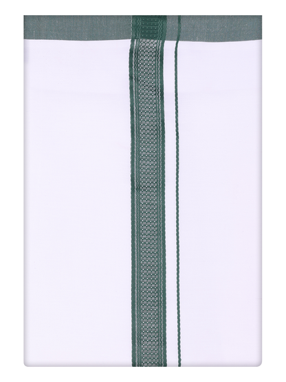Mens White Single Layer Dhoti with Dark Green Border Dhoti by Minister White