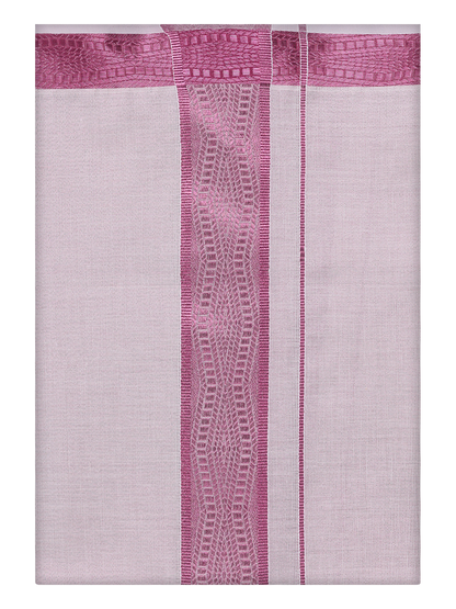 Mens Tissue Rose Color Jacquard Fancy Border Dhoti by Minister White