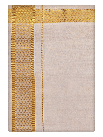 Mens Tissue Gold Color Jacquard Fancy Border Dhoti by Minister White