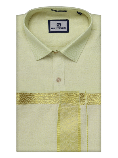 Men Brass Tissue Jacquard Shirt with Matching Dhoti Combo Zebra
