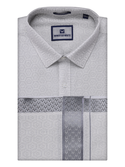 Men's Grey Tissue Jacquard Shirt with Matching Dhoti Combo Zeebra