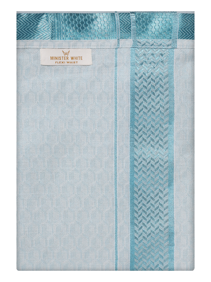 Mens Mint Blue Colour Jacquard Flexi Dhoti by Minister White