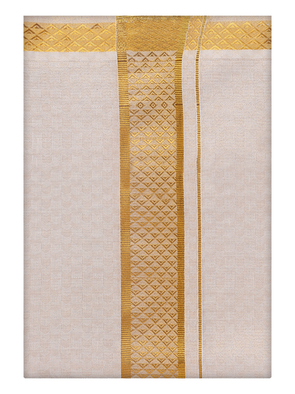 Mens Gold Colour Jacquard Dhoti by Minister White