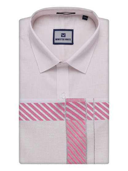 Mens Light Rose Tissue Stripe Shirt and Dhoti Combo with Jacquard Border Kane by Minister White