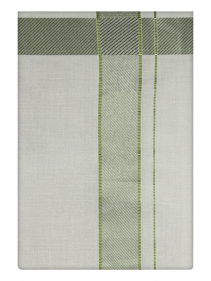 Mens Tissue Sky Green Dhoti with Intricate Jacquard Border by Minister White
