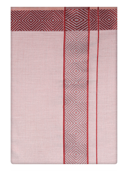 Mens Tissue Maroon Dhoti with Intricate Jacquard Border by Minister White