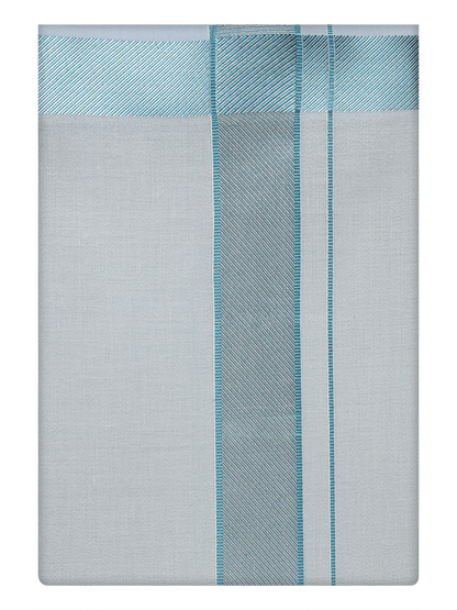 Mens Tissue Mint Blue Dhoti with Intricate Jacquard Border by Minister White