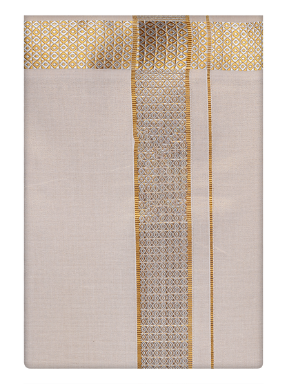 Mens Tissue Gold Dhoti with Intricate Jacquard Border by Minister White 