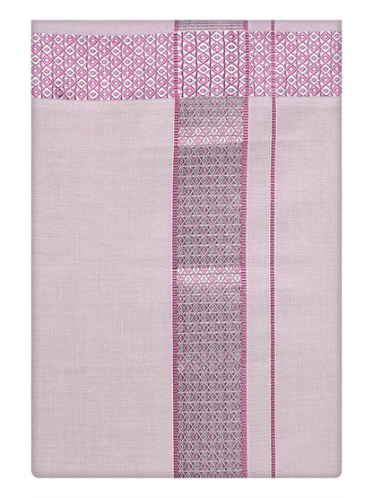 Mens Tissue Rose Dhoti with Intricate Jacquard Border by Minister White