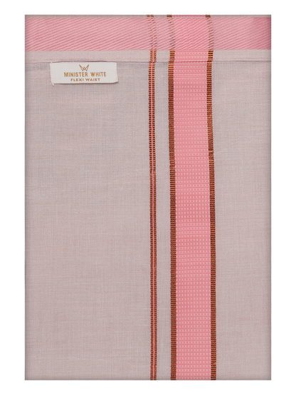 Men's Pink Tissue Matching Border Flexi Dhoti Wedding Kandala