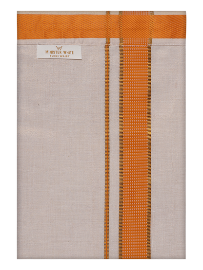 Men's Cotton Orange Tissue Border Flexi Dhoti Wedding Kandala
