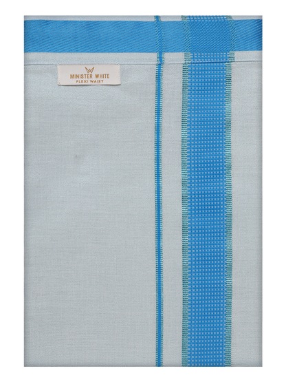 Men's Cotton Blue Matching Border Flexi Dhoti Wedding Kandala