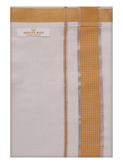 Men's Mustard Tissue Matching Border Flexi Dhoti Wedding Kandala