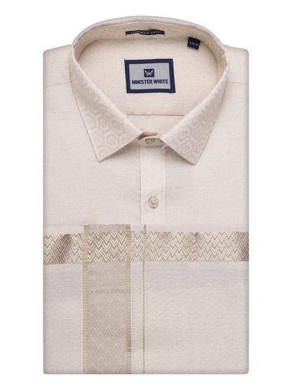 Men's Beige Tissue Jacquard Shirt with Matching Dhoti Combo Zeebra