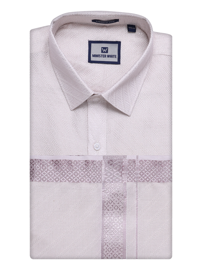 Mens Light Rose Tissue Jacquard Shirt with Matching Dhoti Combo Zeus by Minister White