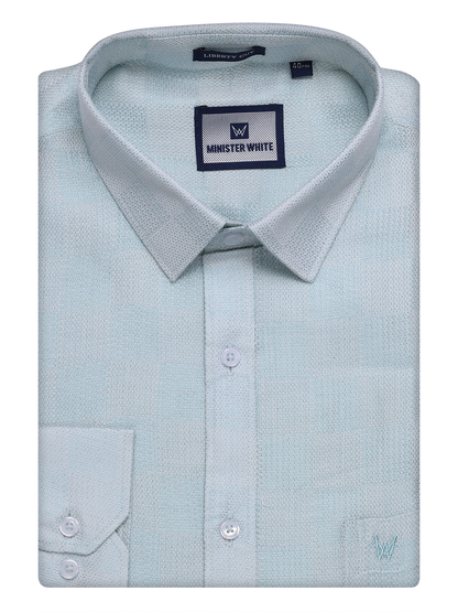 Mens Mint Blue Tissue Jacquard Shirt by Minister White