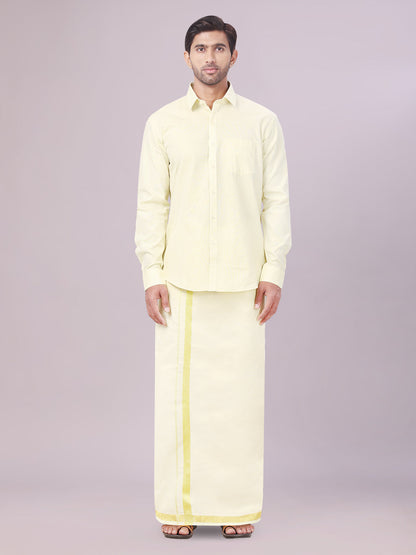 Men's Tissue Brass Color Flexi Dhoti Shirt Wedding Combo Maverik Flexi