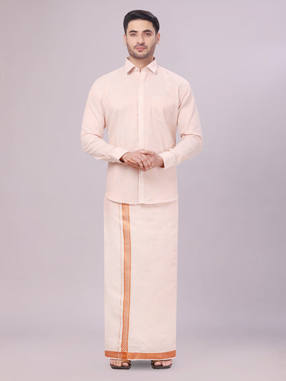 Men's Copper Tissue Jacquard Shirt with Matching Dhoti Combo Zeebra