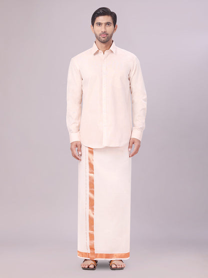 Men's Tissue Copper Colour Dhoti Shirt Wedding Combo Maverick