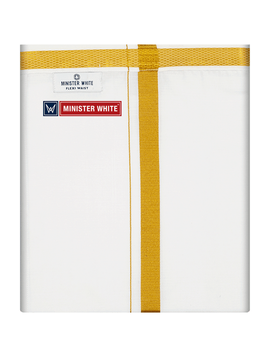 Mens Cotton White Double Layered with Gold Jari Velcro Pocket Dhoti - Energy by Minister White
