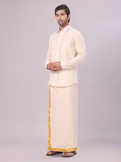 Men's Gold Tissue Jacquard Shirt with Matching Dhoti Combo Zeus side pose