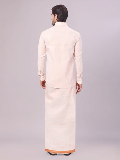 Men's Copper Tissue Jacquard Shirt with Matching Dhoti Combo Zeus back pose