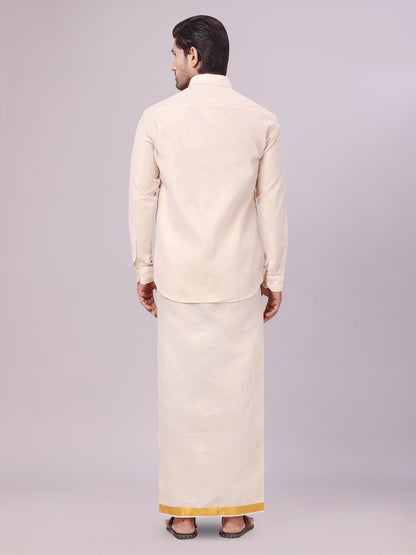 Men's Gold Tissue Jacquard Shirt with Matching Dhoti Combo Zeus back pose