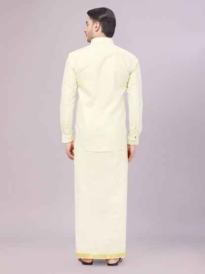 Men's Brass Tissue Jacquard Shirt with Matching Dhoti Combo Zeebra back pose