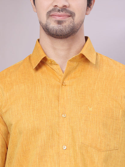 Men's Yellow Color Cotton Shirt close view