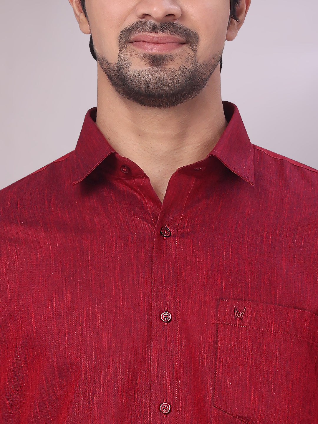 Men's Maroon Color Cotton Shirt close view 