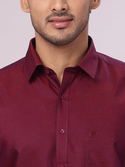 Men's Cotton Maroon Shirt Wedding Kandala close view