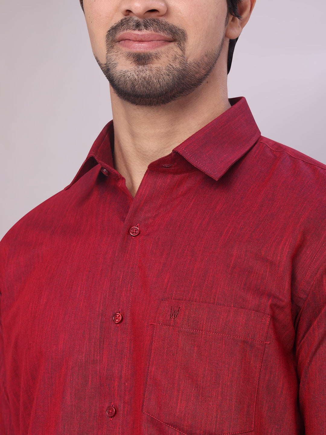 Men's Maroon Color Cotton Shirt close view 