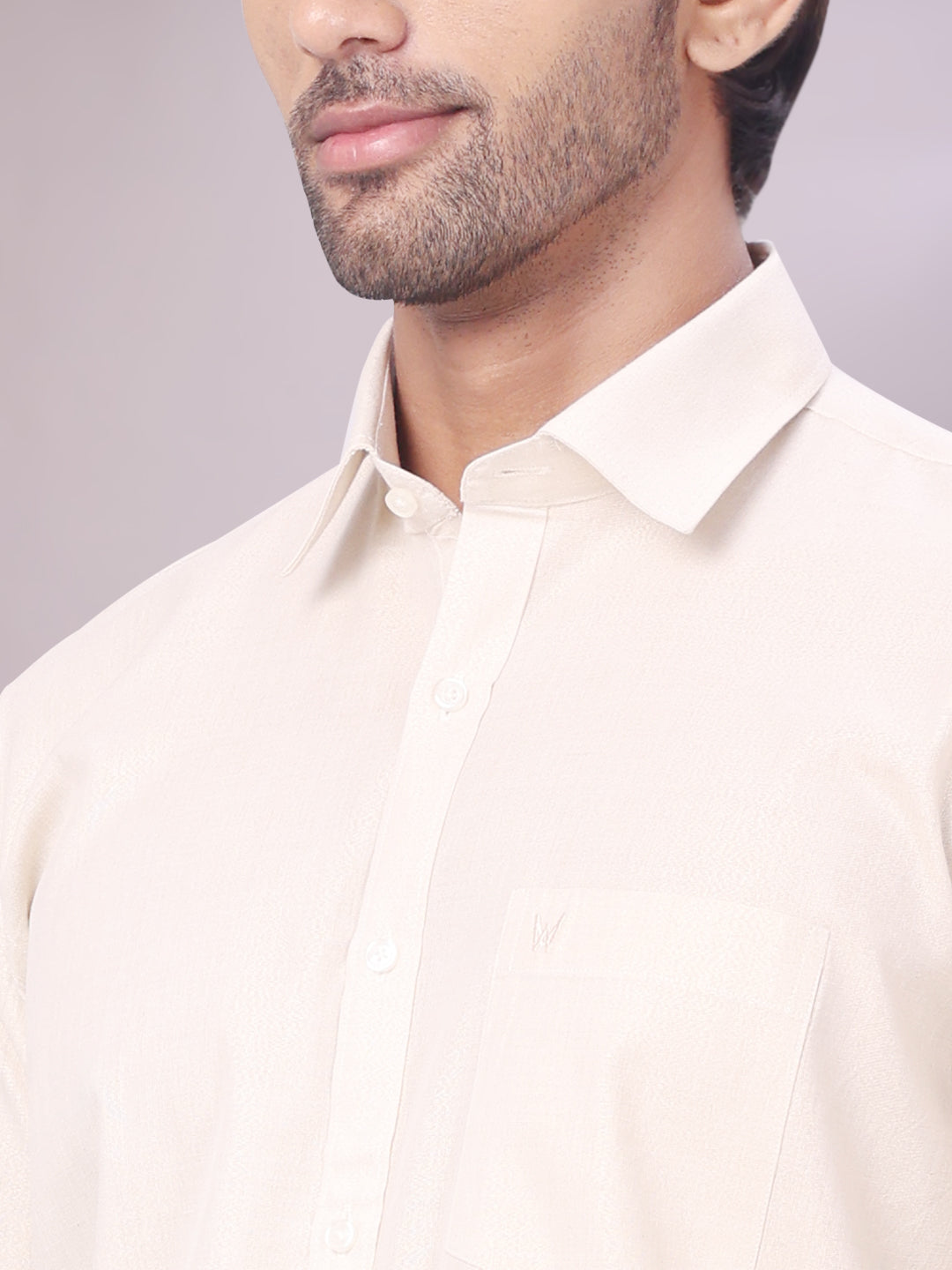 Men's Beige Color Tissue Shirt close view