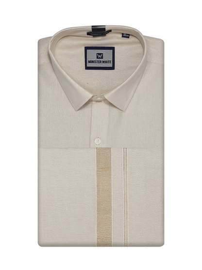 Mens Tissue Beige Colour Dhoti Shirt Wedding Combo Maverik by Minister White