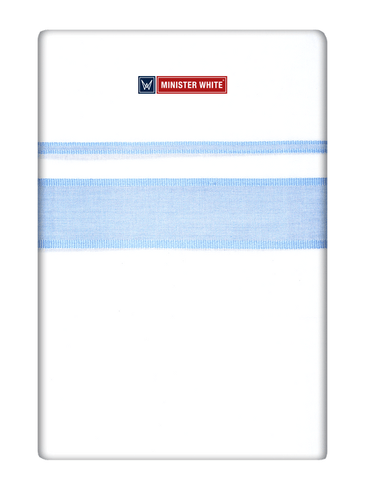 Mens Cotton White Double Layered Dhoti with Light Blue Fancy Kara - Empuran by Minister White