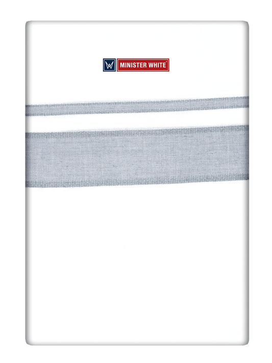 Mens Cotton White Double Layered Dhoti with Grey Fancy Kara - Empuran by Minister White
