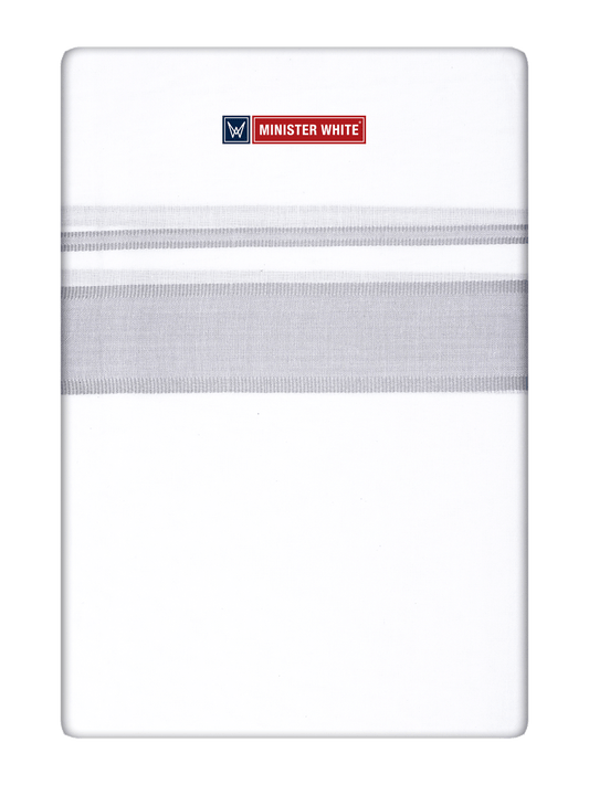 Mens Cotton White Double Layered Dhoti with Cement Fancy Kara - Empuran by Minister White