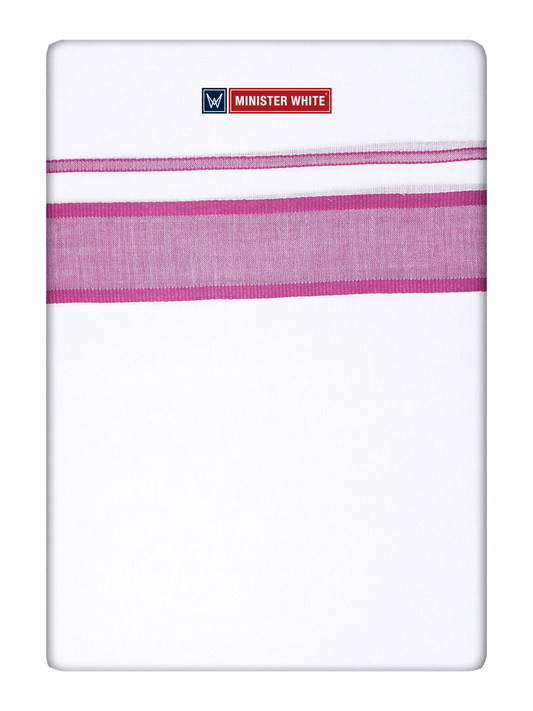 Mens Cotton White Double Layered Dhoti with Magenta Fancy Kara - Empuran by Minister White
