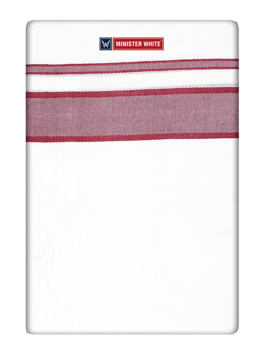 Mens Cotton White Double Layered Dhoti with Maroon Fancy Kara - Empuran by Minister White