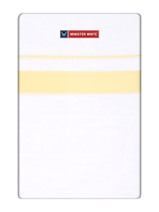 Mens Cotton White Double Layered Dhoti with Light Yellow Fancy Kara - Palakadan by Minister White