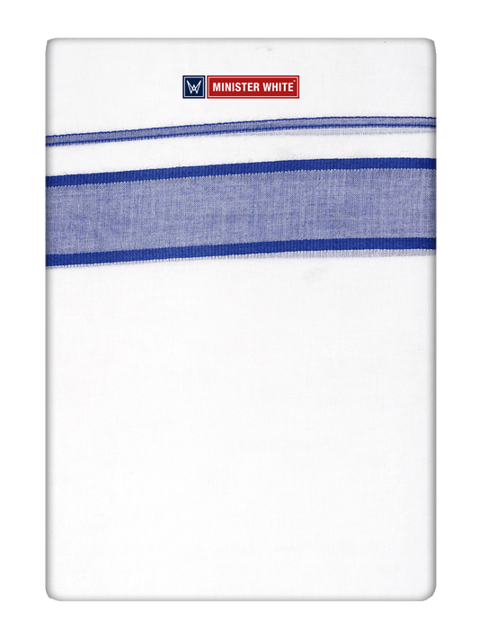 Mens Cotton White Double Layered Dhoti with Royal Blue Fancy Kara- Empuran by Minister White