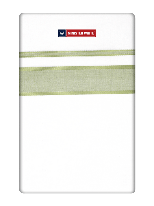 Mens Cotton White Double Layered Dhoti with Leaf Green Fancy Kara - Empuran by Minister White