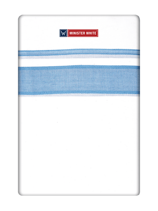 Mens Cotton White Double Layered Dhoti with Ice Blue Fancy Kara - Empuran by Minister White
