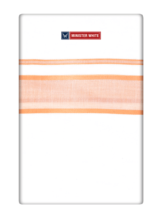 Mens Cotton White Double Layered Dhoti with Tangerine Fancy Kara - Empuran by Minister White
