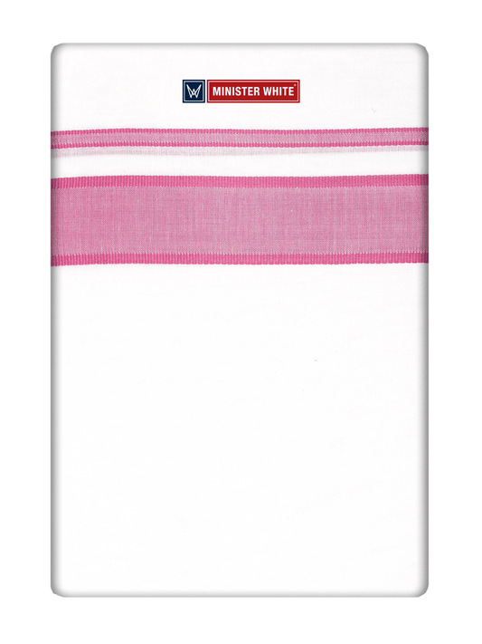 Mens Cotton White Double Layered Dhoti with Pink Fancy Kara- Empuran by Minister White