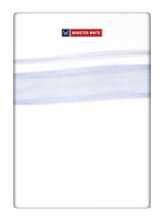 Mens Cotton White Double Layered Dhoti with Sky Blue Fancy Kara - Empuran by Minister White