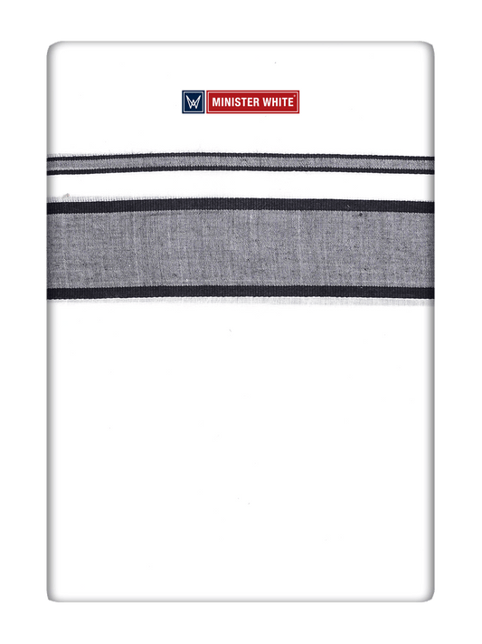 Mens Cotton White Double Layered Dhoti with Empuran Fancy Kara - Empuran by Minister White